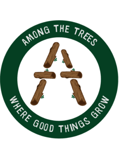 A logo with logs making up the main picture with white text on a green background.